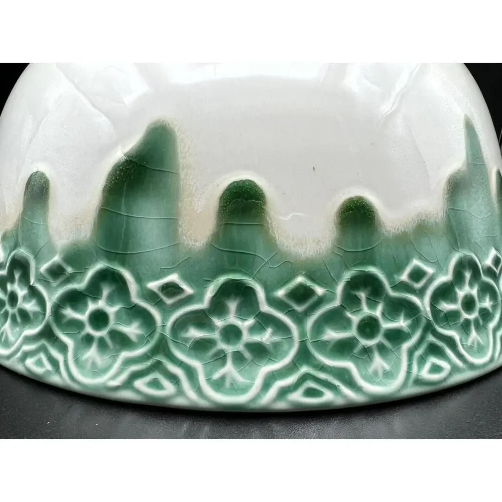 Pier 1 Imports Drip Glaze 9.5” Stoneware Serving Mixing Bowl Teal Green & White